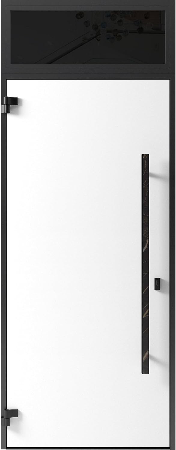 VDOMDOORS Front Exterior Prehung Steel Door/Dekton 0118 Natural Noir/Top Exterior Window Sidelite/Entry Metal Modern Painted W36 x H80+16" Right Hand Inswing