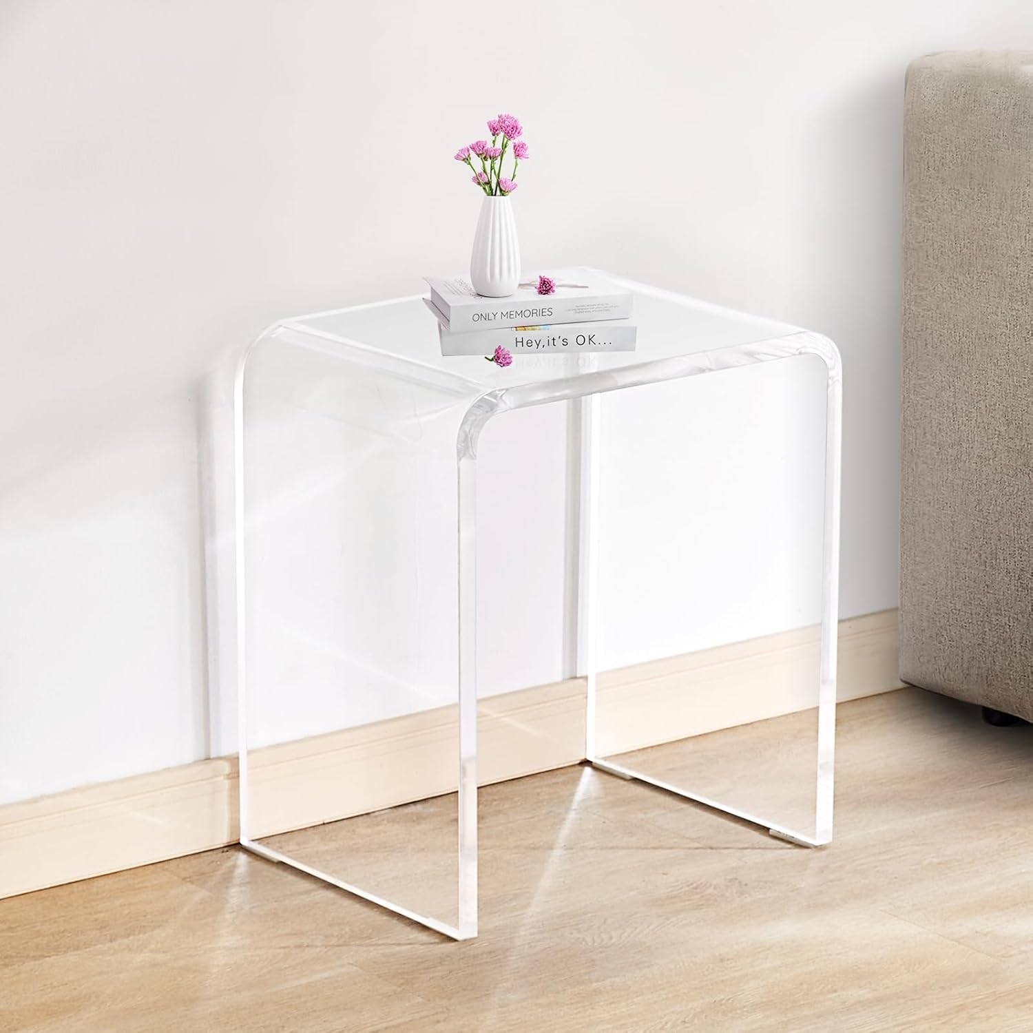 VEVOR Acrylic Console Table 38x15x29 in & 2 U-Shaped Acrylic Side Tables 16x12x18 in for Living Room, Bedroom, Foyer