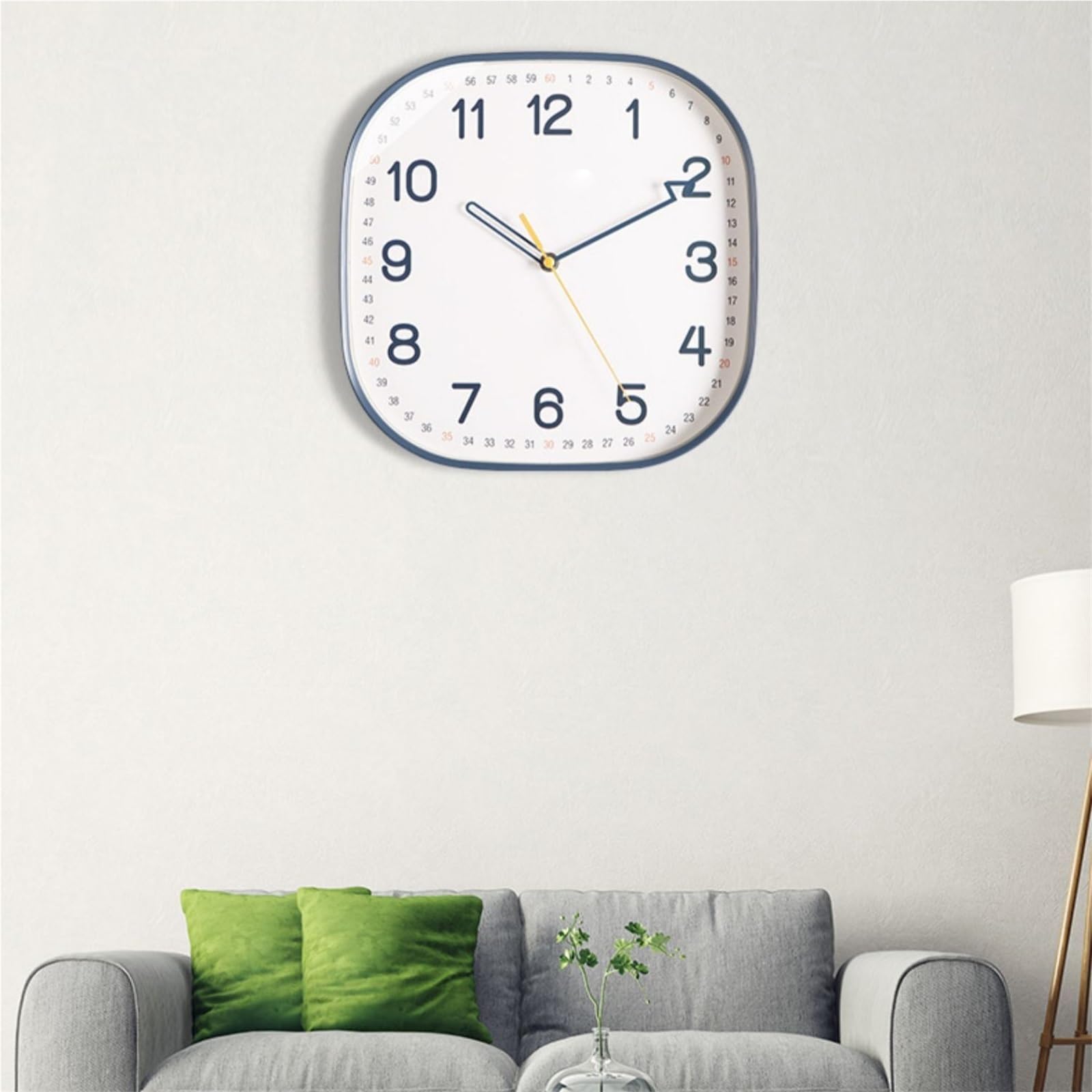 Reloj de pared cuadrado silencioso con marco azul, alimentado por pilas. Combine y combine libremente péndulos de pared(10 pulgadas)