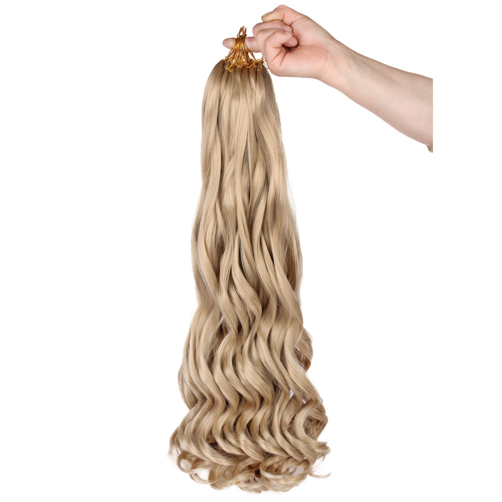 COOKOO 9 Pack French Curly Braiding Hair 22 Inch Pre-Stretched Loose Wavy Extensions for Goddess Box Braids - Synthetic Spanish Curls Bouncy Hair 24#