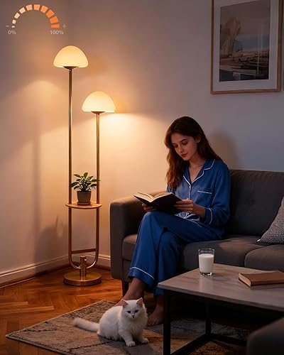 Miniatura 23 de Lightdot Lámparas de pie bohemias regulables para sala de estar, lámpara de pie de ratán de 3 luces con estantes, lámpara de pie de granja blanca