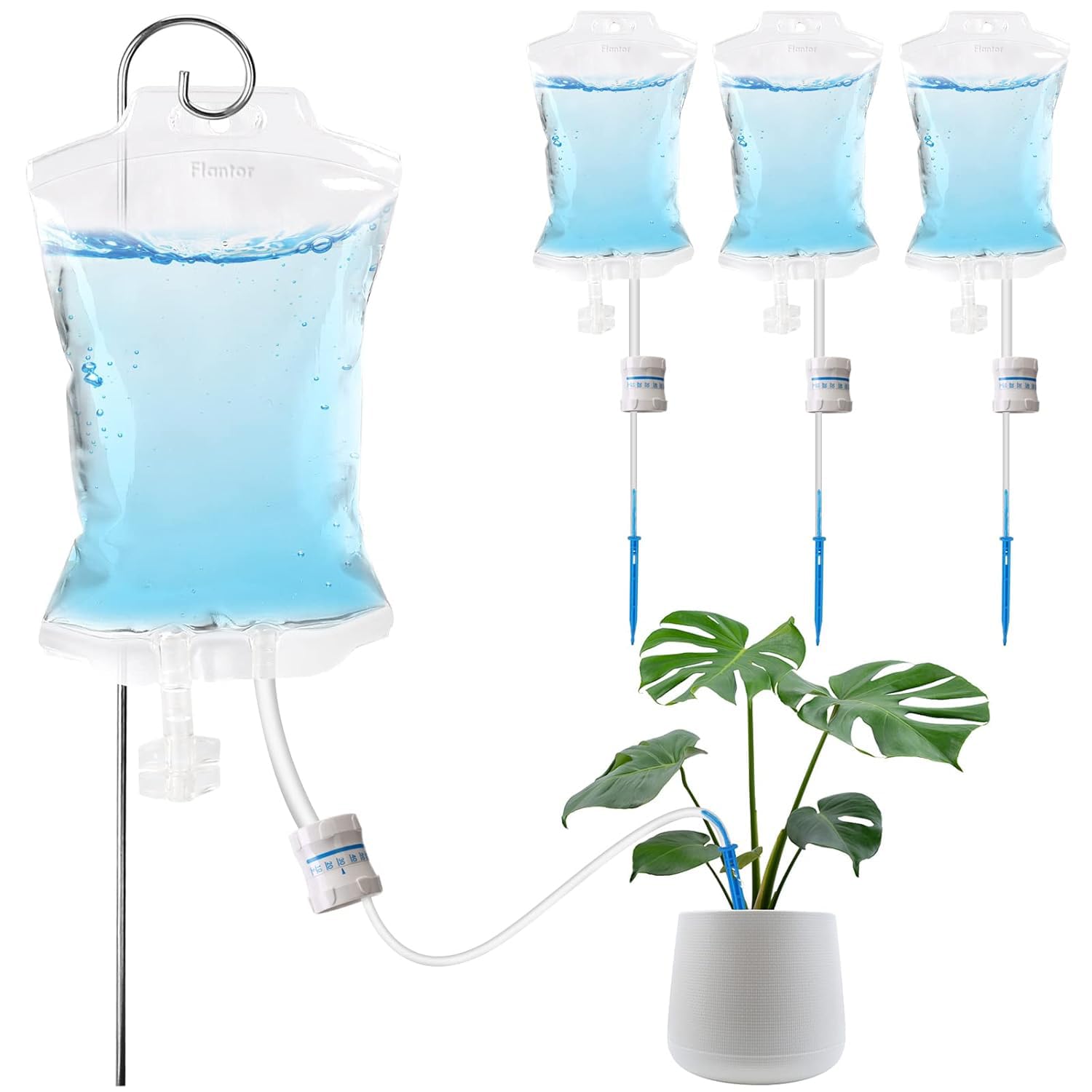 Flantor Drip Irrigation Bag, Automatic Watering System 350ml Adjustable Plant Drip 3pcs Drip Irrigation Kit for House Plants, Indoor Plants and Potted Plants (Blue)