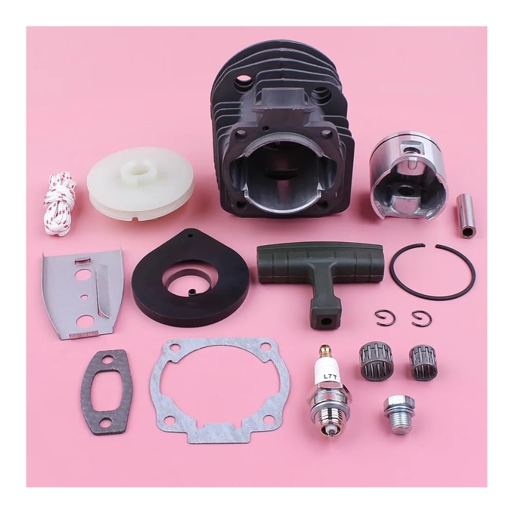 Kit de pistón de Cilindro de 46mm, polea de Arranque de Retroceso, Mango de Resorte, Cuerda de Agarre Apta for Pieza de Repuesto de Motosierra 55 51