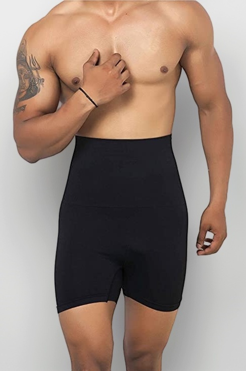 Tummy Tucker Mens High Waist Shapewear with Anti Rolling Strip Tummy Control Boby (Free-Size Fits 32-36 Waist Size) Black
