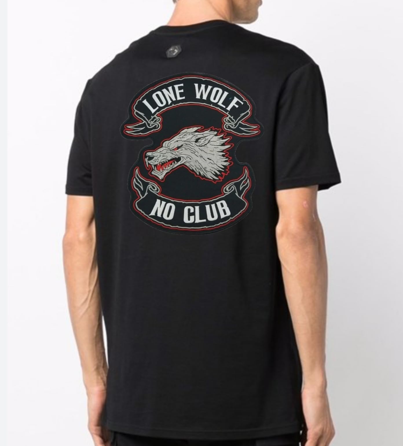 Parche biker XXL Lone Wolf No Club bordado termoadhesivo grande 30 cm para la espalda chaleco moto Kutte Rocker Chopper Iron On - Big Patch - para decorar, hacer tú mismo