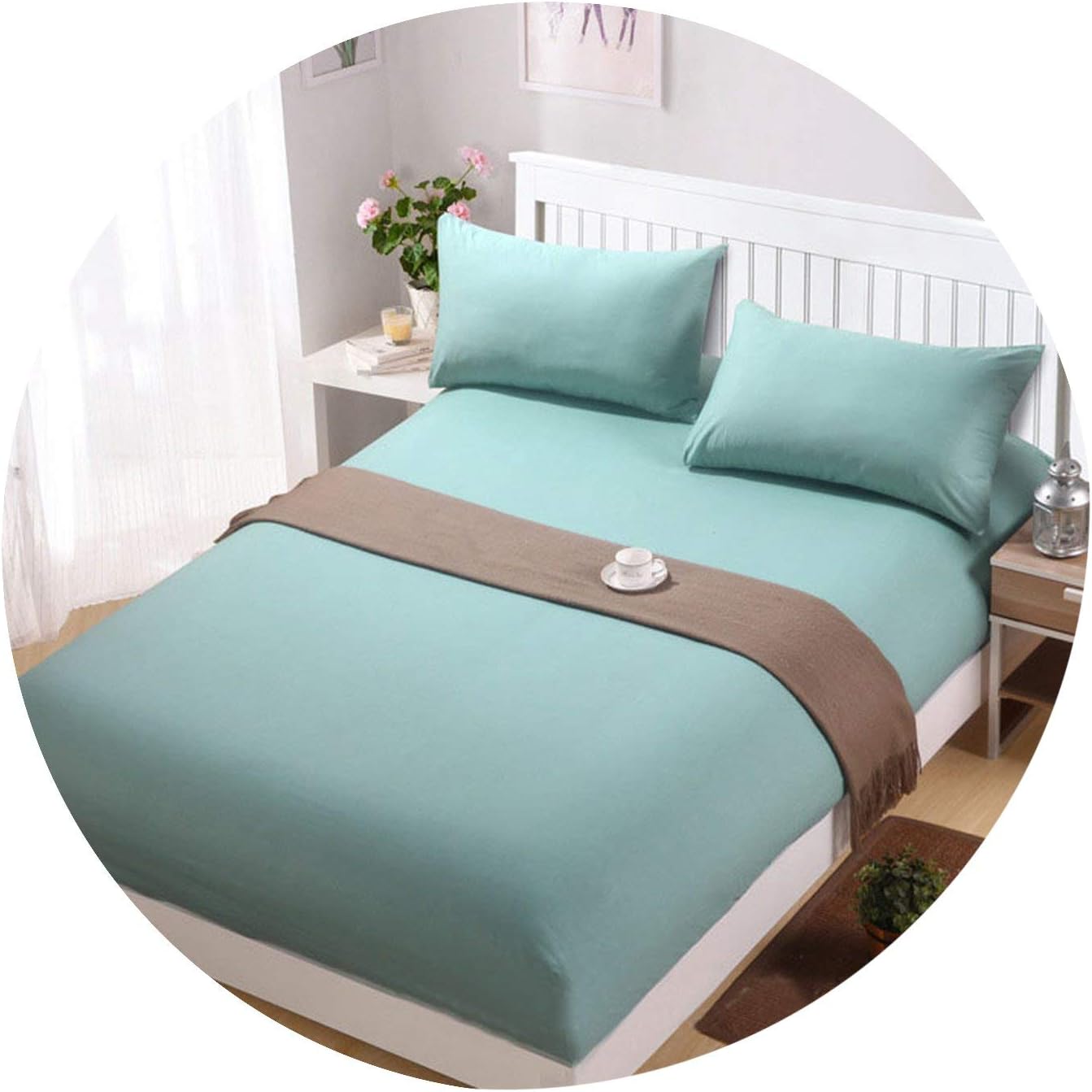 Bed Sheet Without Pillowcase Solid Color Bed Linen Mattress Cover Fitted Sheet Sets with Elastic for King Size,3,90Cmx190Cmx15Cm