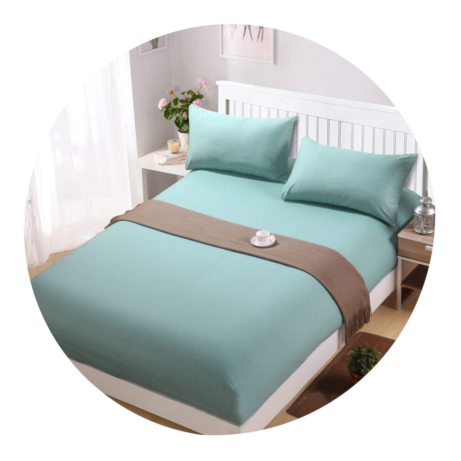 Bed Sheet Without Pillowcase Solid Color Bed Linen Mattress Cover Fitted Sheet Sets with Elastic for King Size,3,90Cmx190Cmx15Cm