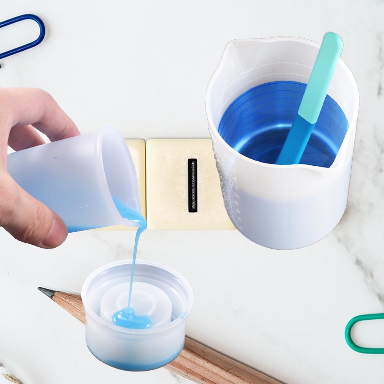 Set Misurini Silicone Per Resina Epossidica - 6 Tazze Con Scala (3x250ml + 3x100ml) + 2 Bastoncini Mescolare - Foto 10