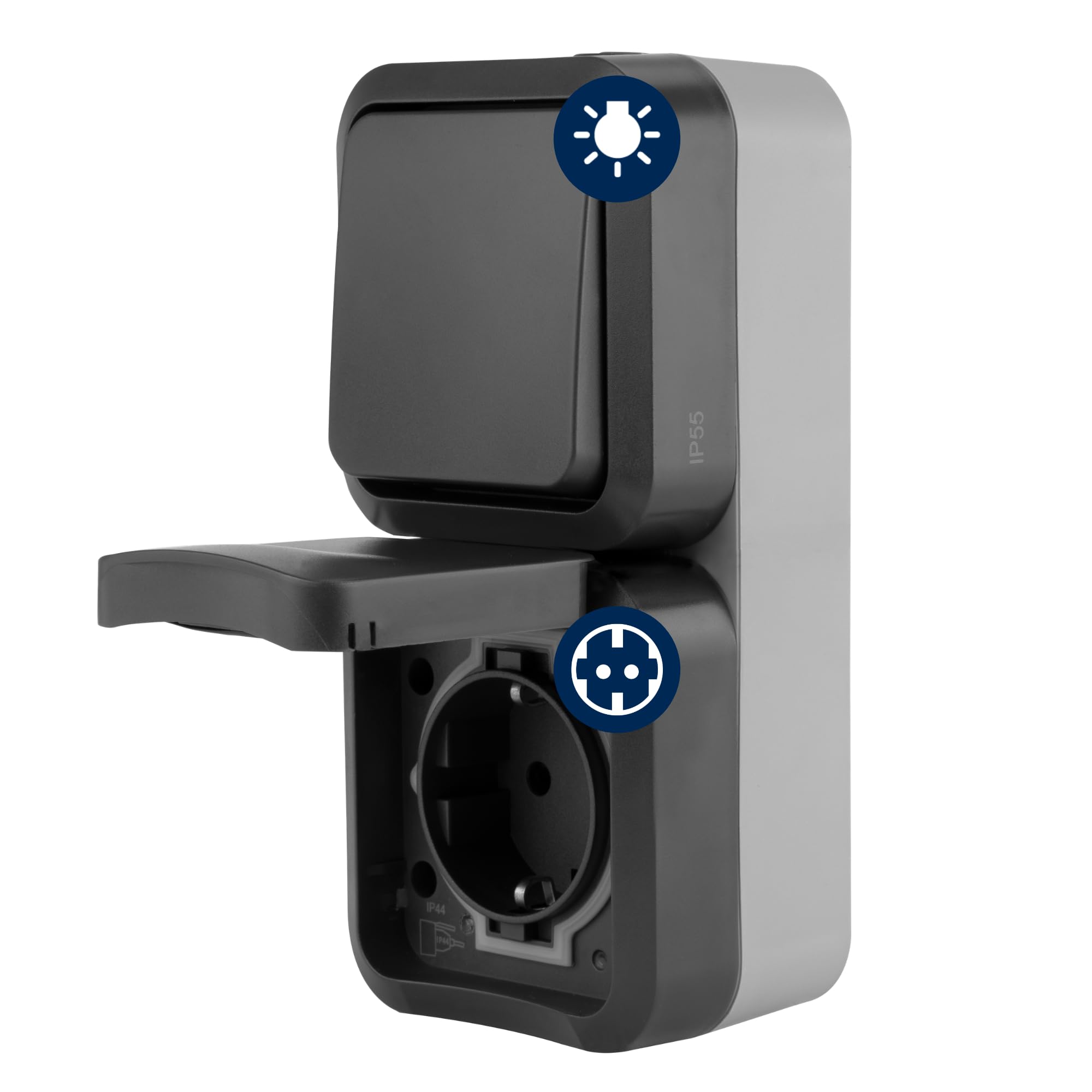REV 0004860400 AquaStorm Socket - Interruptor A/W Combi, IP55, montaje en superficie, vertical, antracita