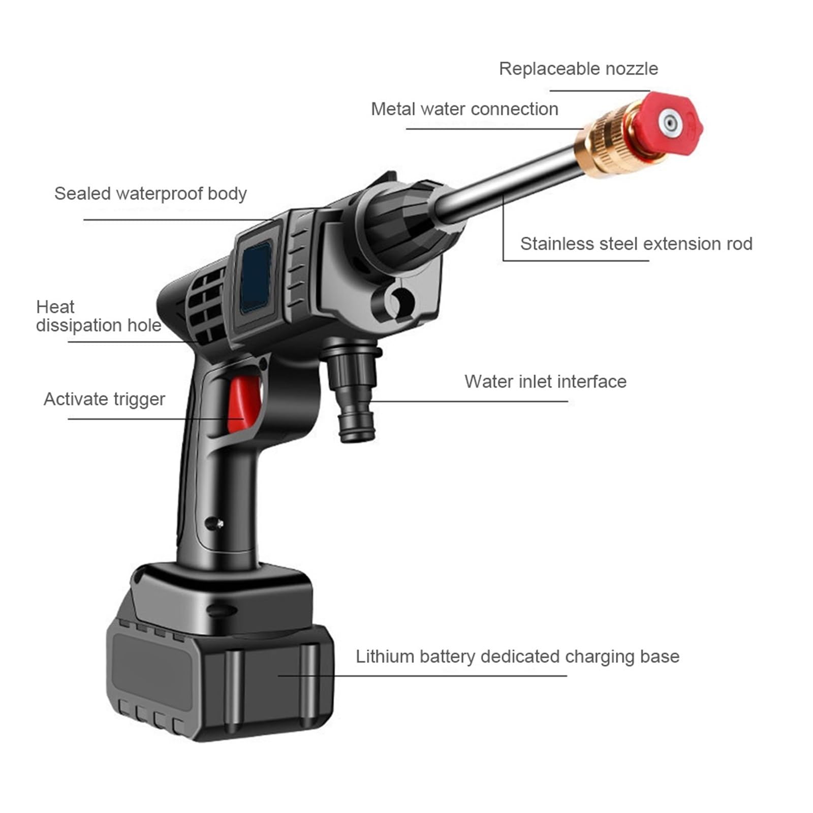 Myjka CiśNieniowa 70BAR Akumulatorowa Myjnia Samochodowa Pod Wysokim Ciśnieniem Pistolet 12000mA Generator Piany Pistolet Na Wodę Spray Do Czyszczenia Myjnia Samochodowa Samochód