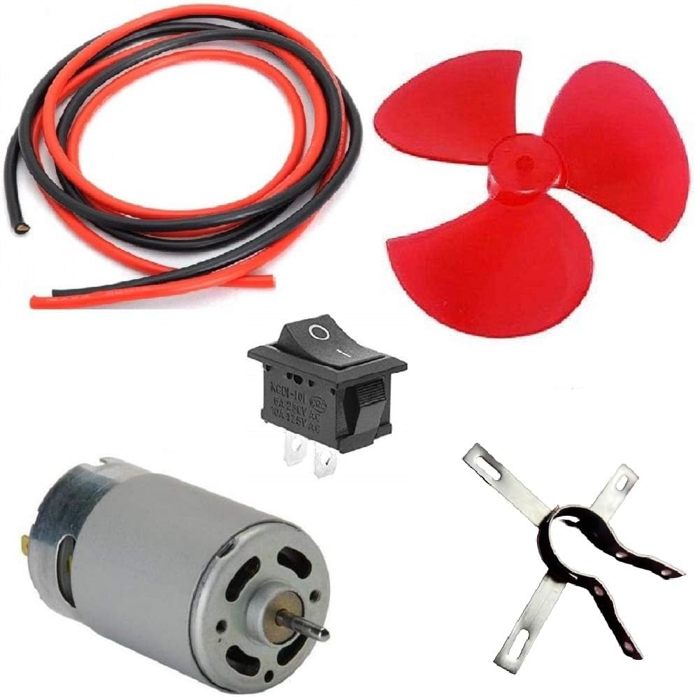 AVS COMPONENTS 12V DC Fan kit (555 DC Motor + 6 inch Fan Blade + 1 mtr Copper Wire + Switch +Clamp)