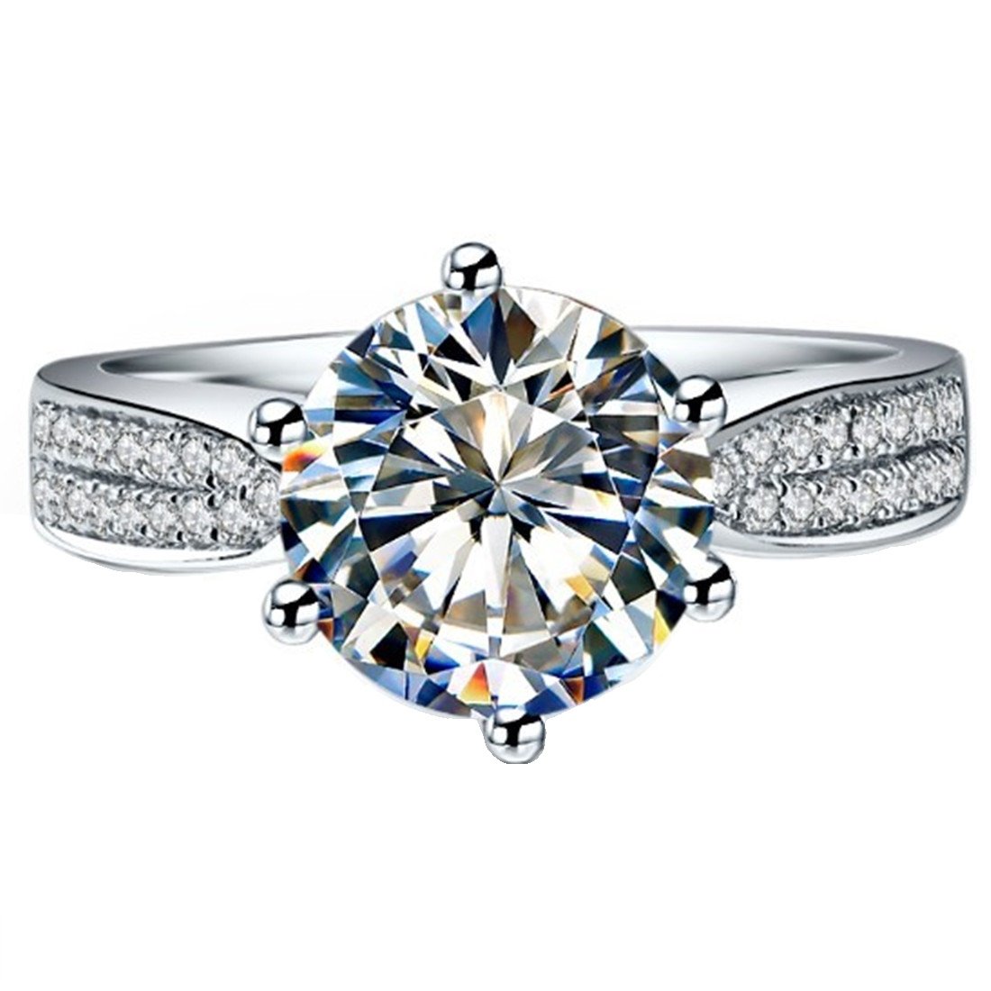 THREE MAN Solid 14K White Gold Test Positive 2CT Star Brand Moissanite Ring Synthetic Diamond Ring f