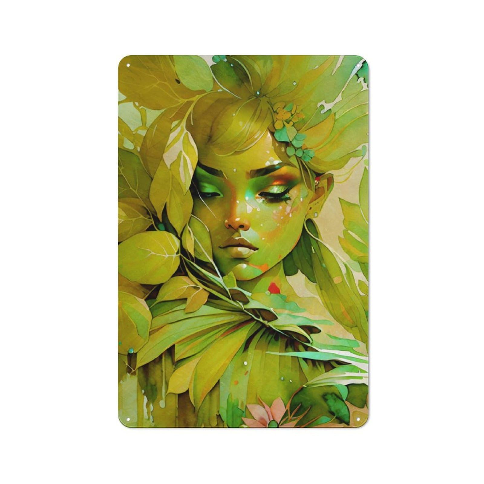 Junmoney Leafy Fae Tin Wall Plaque 30X20cm With For Home Office Or Studio, Gift Idea At Christmas For Creative Workspace Decorators