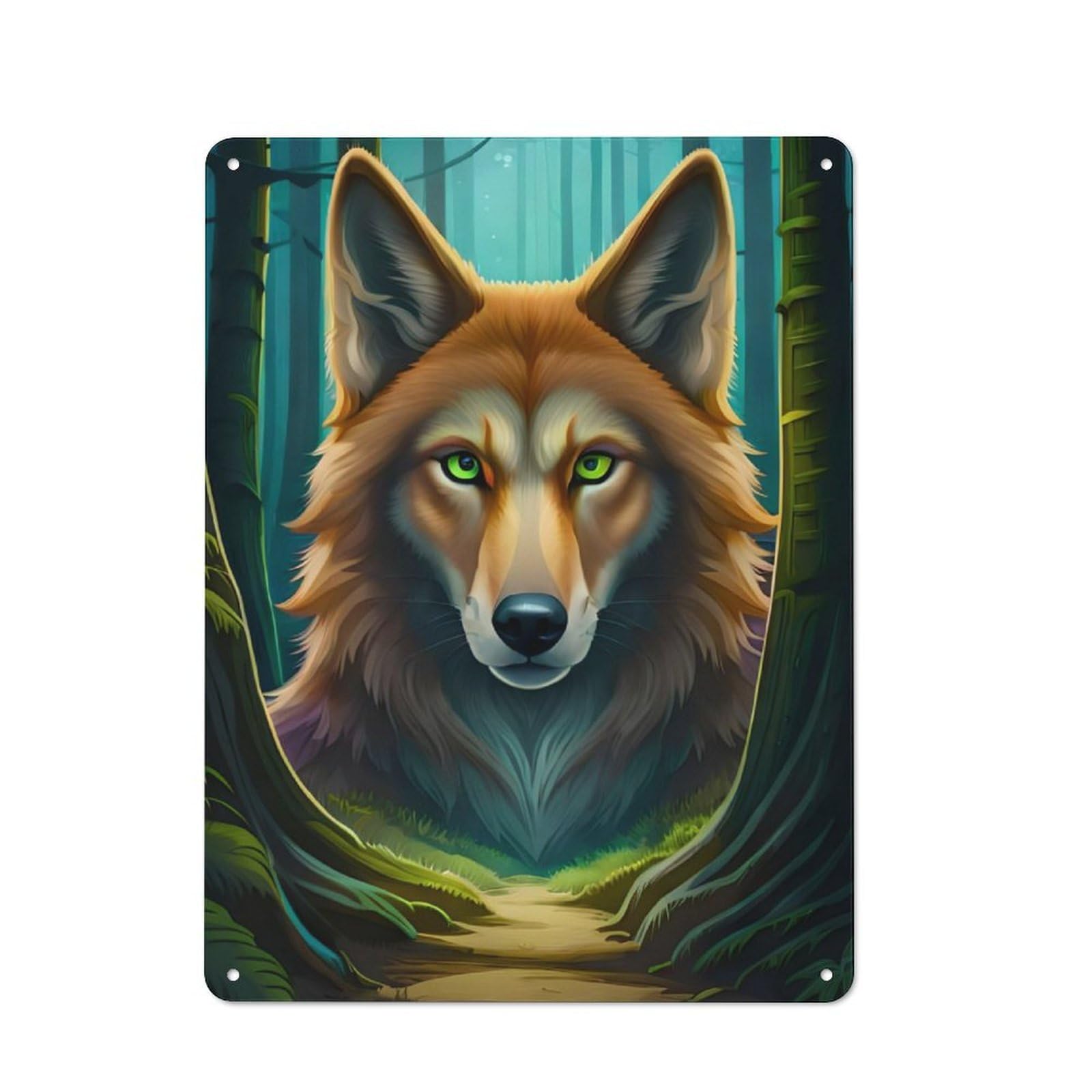 Junmoney Fantasy Wolf Portrait Printed Metal Sign 40X30cm For Café Or Restaurant, New-Space Wall Decor For Café Owners And Decorators