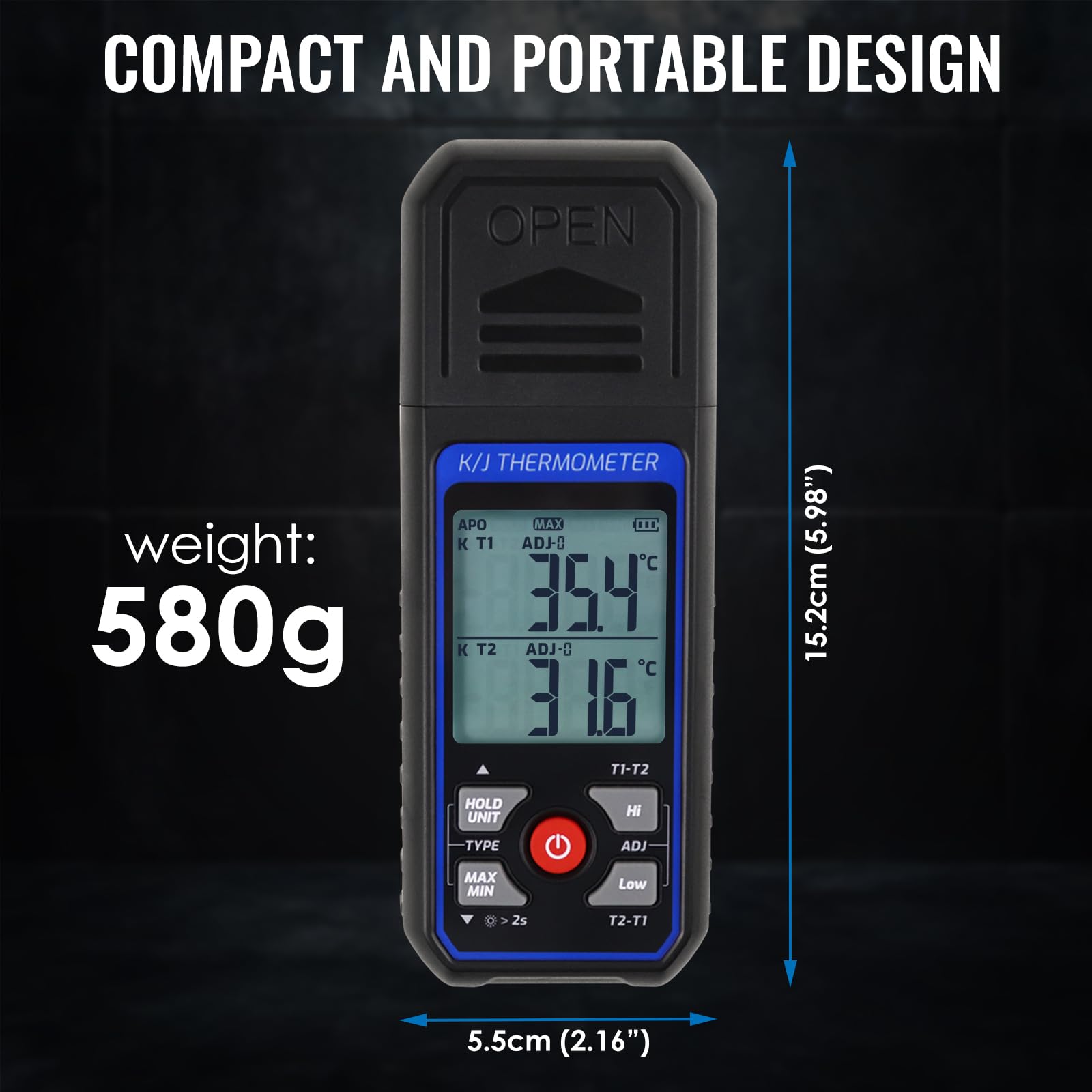 Termometro a termocoppia tipo K/J a due canali 4 sonde -200 a 1372°C misuratore temperatura CVC ATC