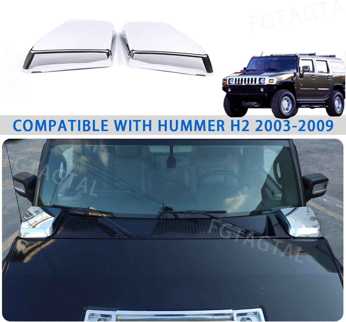 Side Air Intake Hood Vent Cover Compatible with Hummer H2 2003-2009, ABS Trim Protection Accessories, 2PCS (Bright Silver)