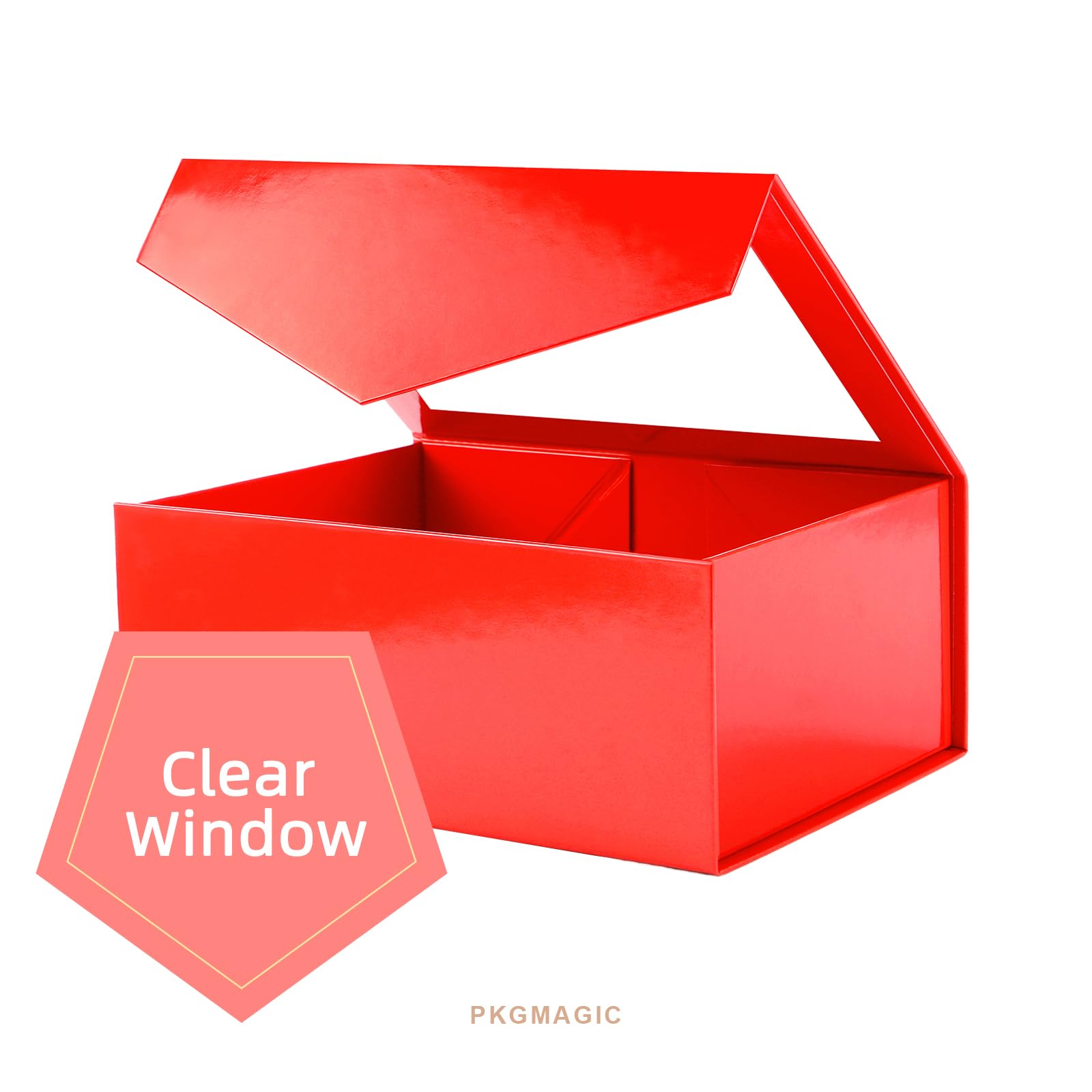 PKGMAGIC 5 rote Geschenkboxen mit Fenster, 22,8 x 16,5 x 9,6 cm, klare Geschenkboxen für die Präsenz, Geschenkboxen für Brautjungfer, Geschenkboxen mit magnetischem Deckel
