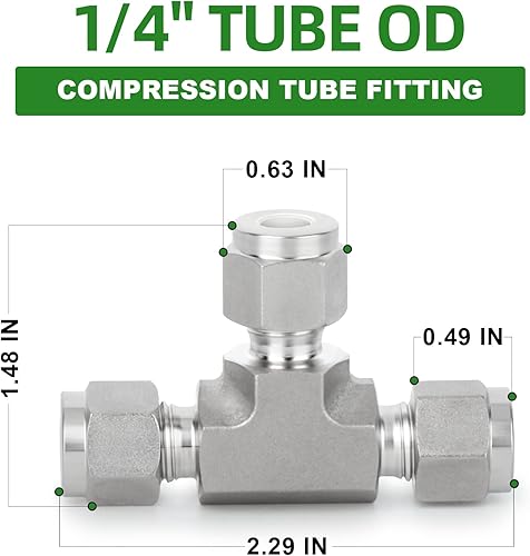 Miniatura 45 de TAISHER 2 conectores de montaje de tubo de compresión de acero inoxidable 304 (rosca plateada), tubo de 3/8 pulgadas OD x 1/8 pulgadas NPT macho