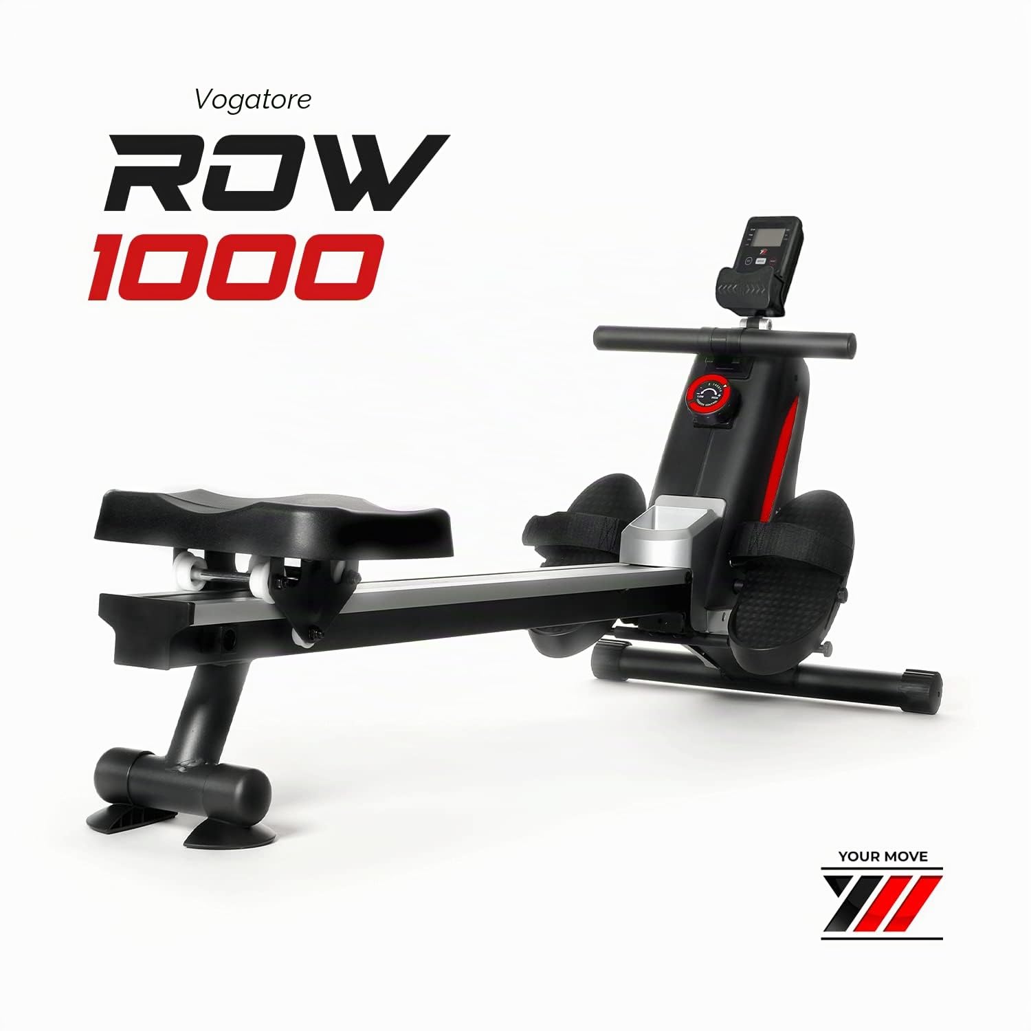 Vogatore Pieghevole per Casa YM ROW 1000 Magnetico, Salvaspazio, Silenzioso e Ergonomico, Robusto e Compatto, 8 livelli di resistenza, Bluetooth + App (Kinomap), Guida Scorrevole in Alluminio