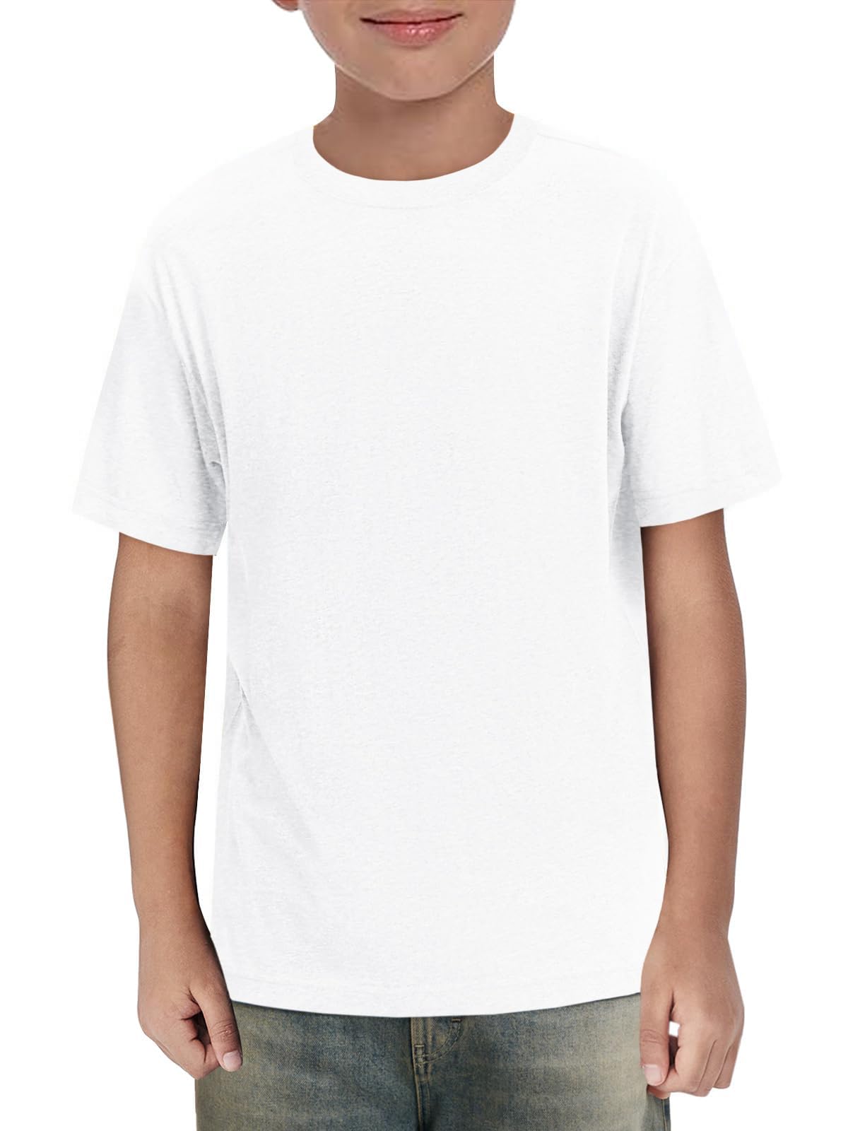 ZDC Boys Short Sleeve T Shirts Kids Summer Crewneck Tops Loose Fit Basic Tees 5-14 Years