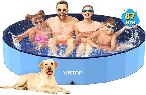 VISTOP Piscina plegable jumbo para perros, cubierta de plástico duro, piscina portátil para perros, gatos y niños, mascotas, bañera plegable para