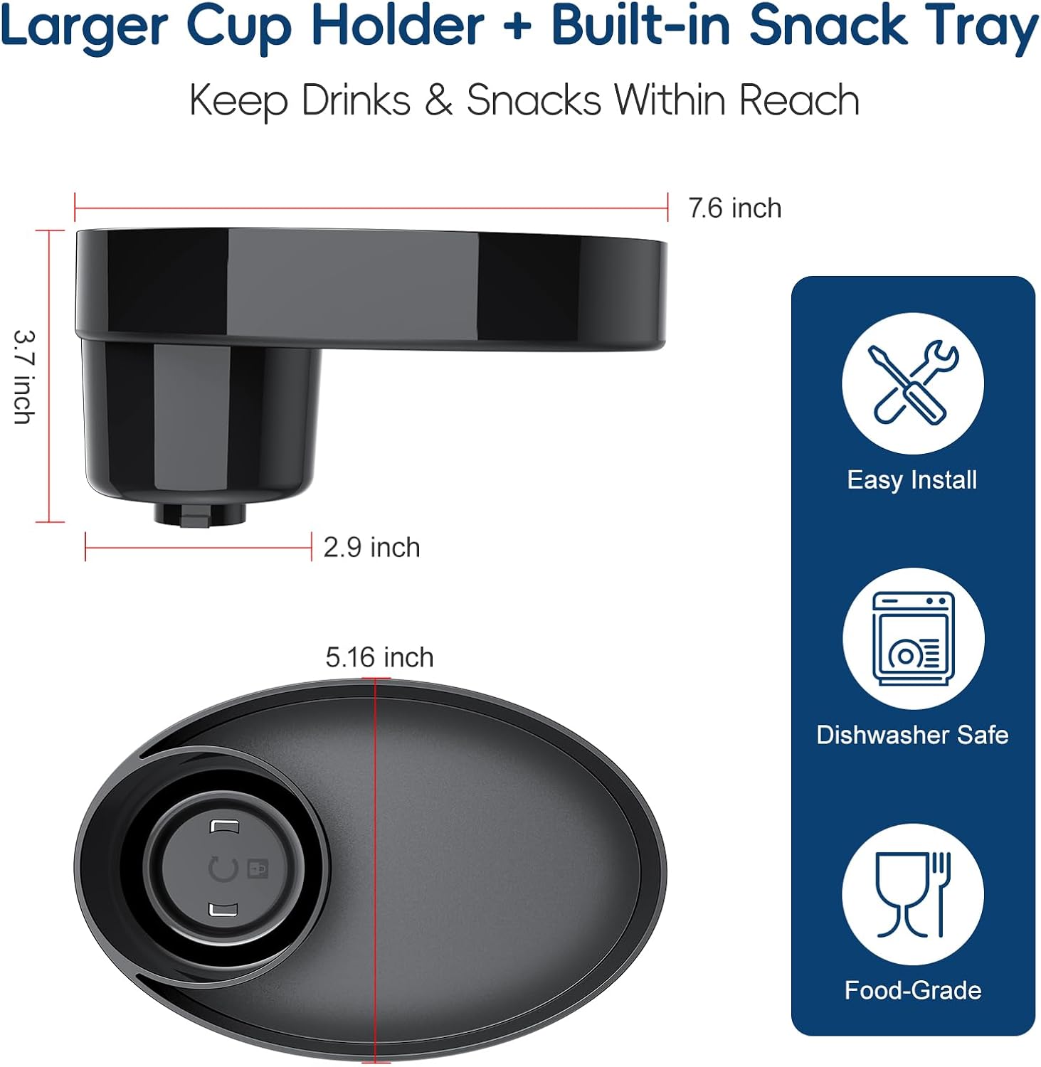 2 Pack Twist Lock Car Seat Snack Tray, Cup Holder Replacement for Safety 1st EverFit & Grow and Go, Compatible with Maxi-COSI Pria & Cosco C6577 &C6474, Larger Cup Holder for Kids Travel (Black)