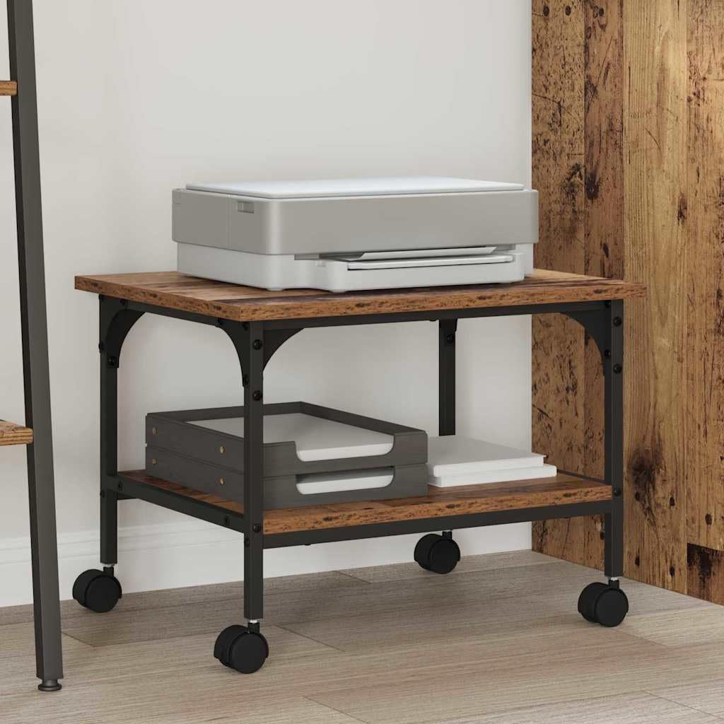 Soporte para impresora, madera recuperada, 50 x 40 x 38 cm, con acabado rústico, estantería de dos niveles para oficina, espacio para impresoras, papel, archivos, organizadores y accesorios