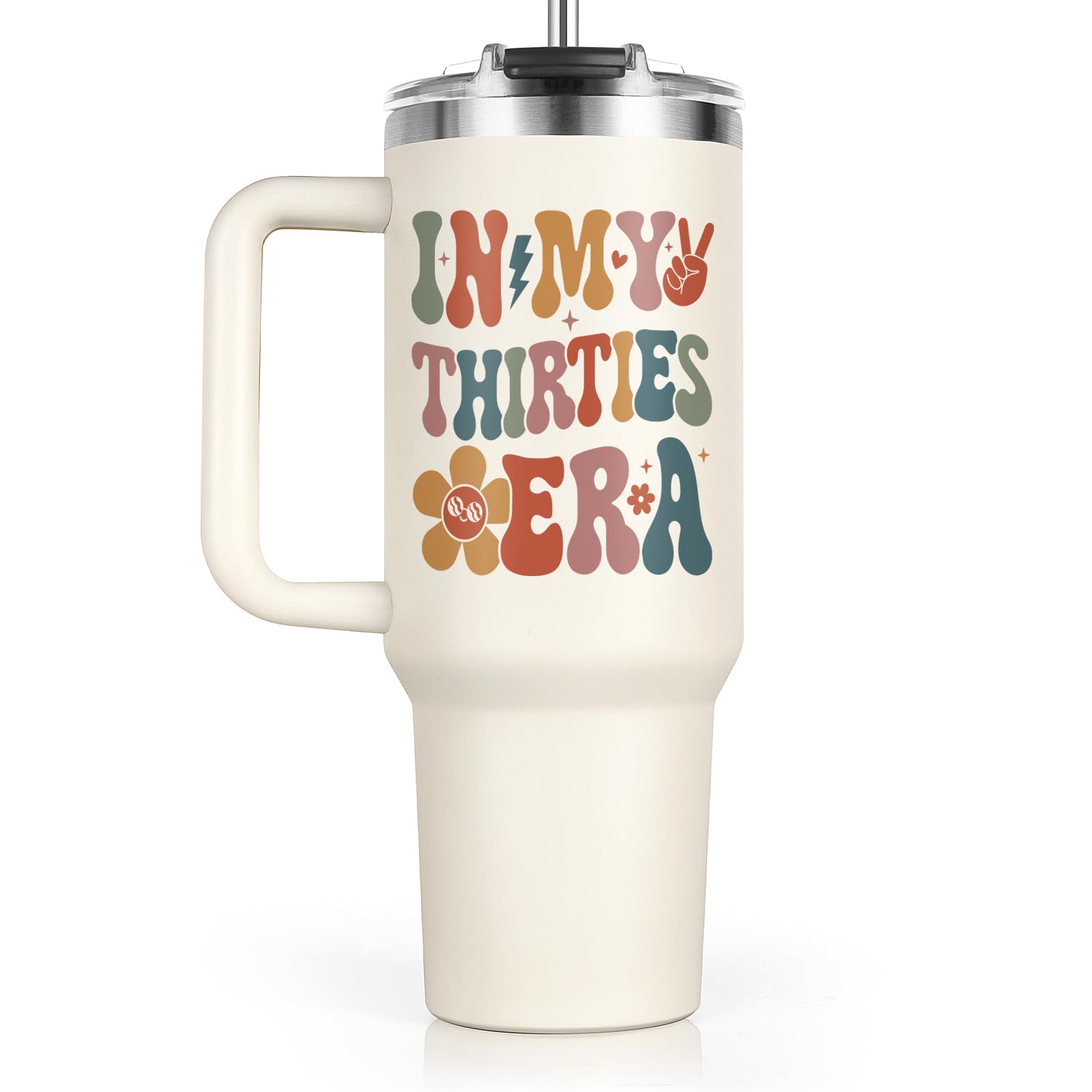 SteadStyle 30th Birthday Gifts for Women 40oz Tumbler with Handle & Straw Lid, Female 30th Birthday Decoration for Her, Sister, Friend, Daughter, Wife – in My Thirties Era Cup Water Bottle Present