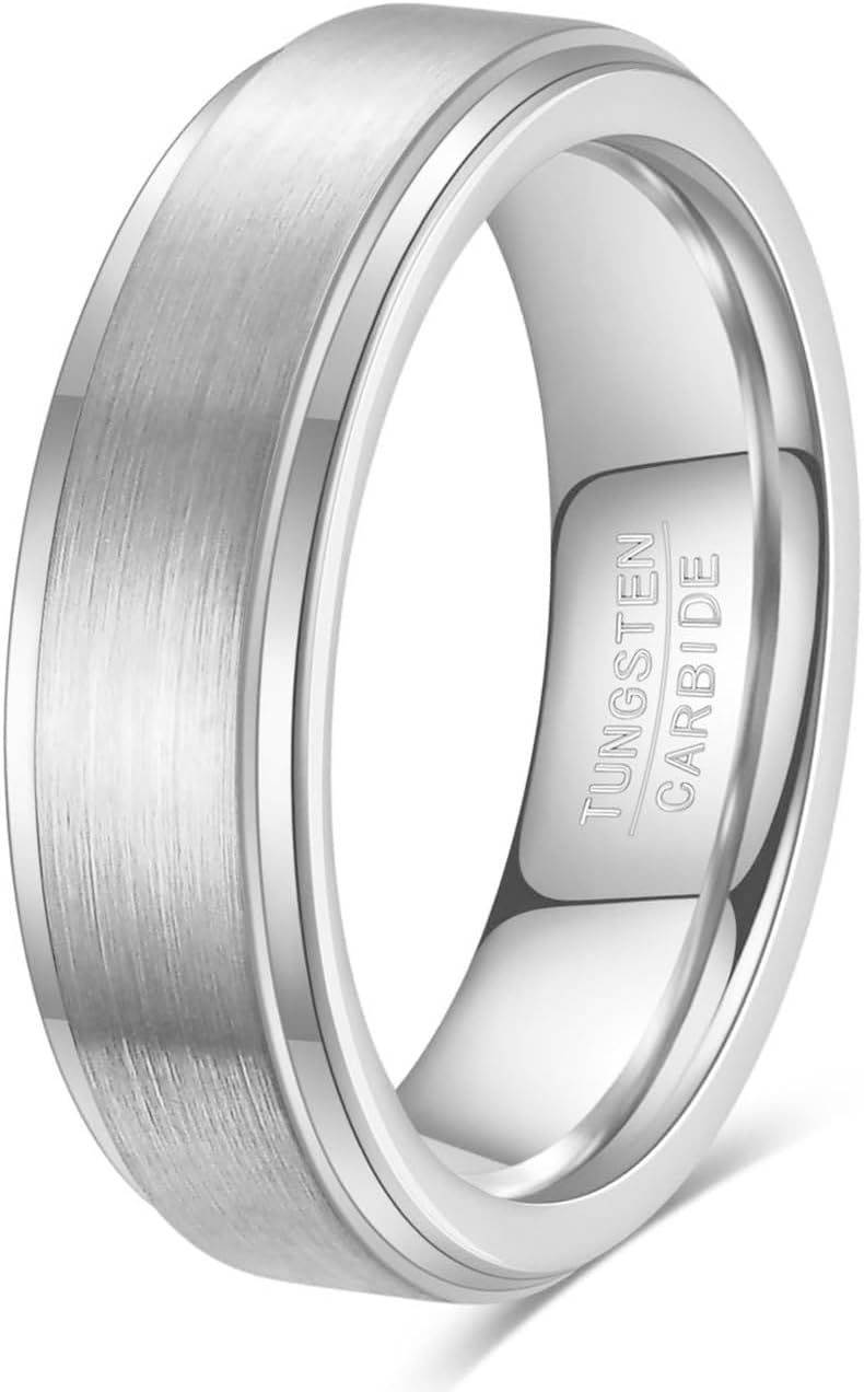 6mm 8mm Black/Gold/Silver/Purple Classic Tungsten Carbide Wedding Band Ring For Men Womem Matte Brushed Finish Comfort Fit Size 5-12