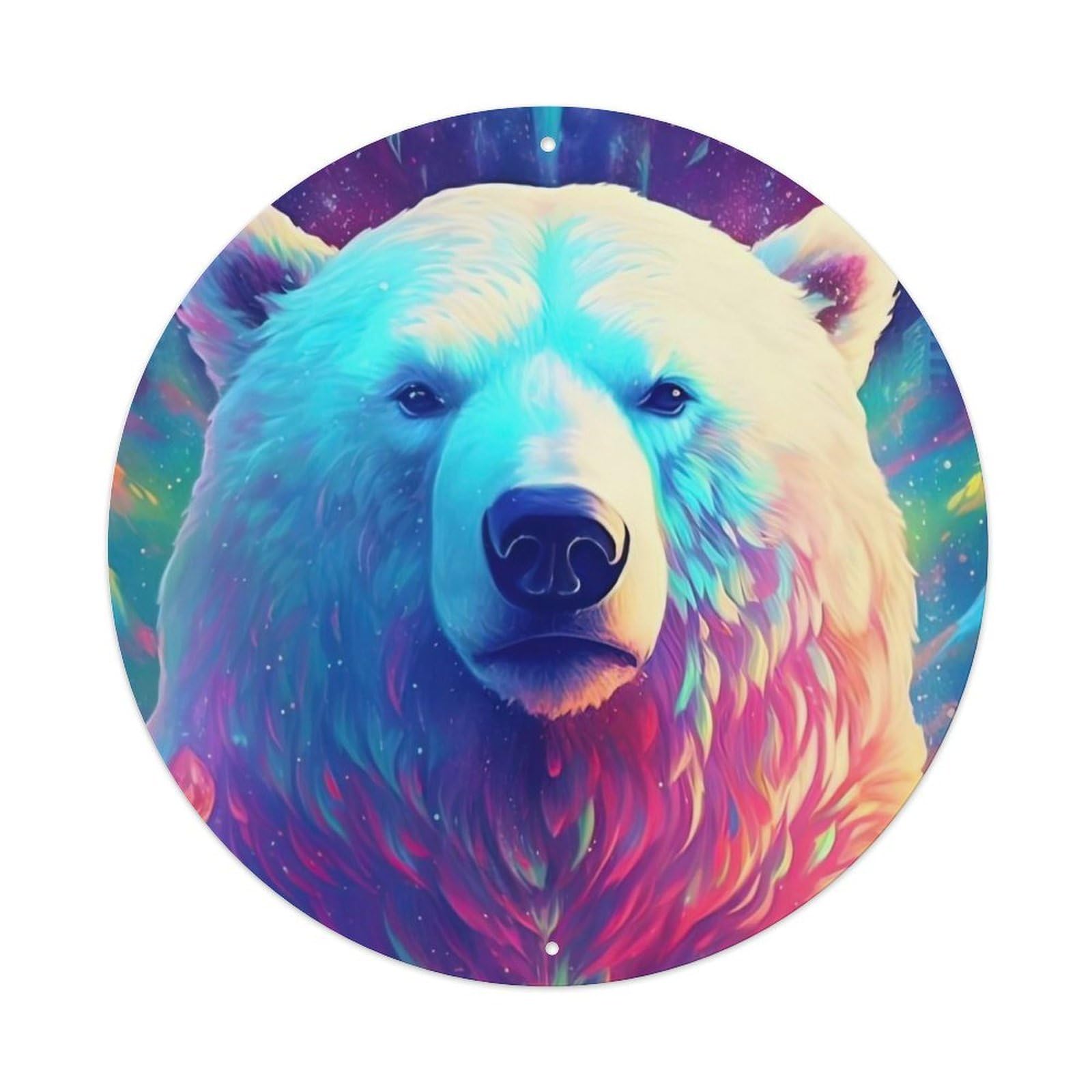 Animal Artwork Colorful Polar Bear Vintage Metal Tin Sign Plaque Wall Decor for Cafe, Club Bar, Office, Garden Metal Poster 8x8Inch