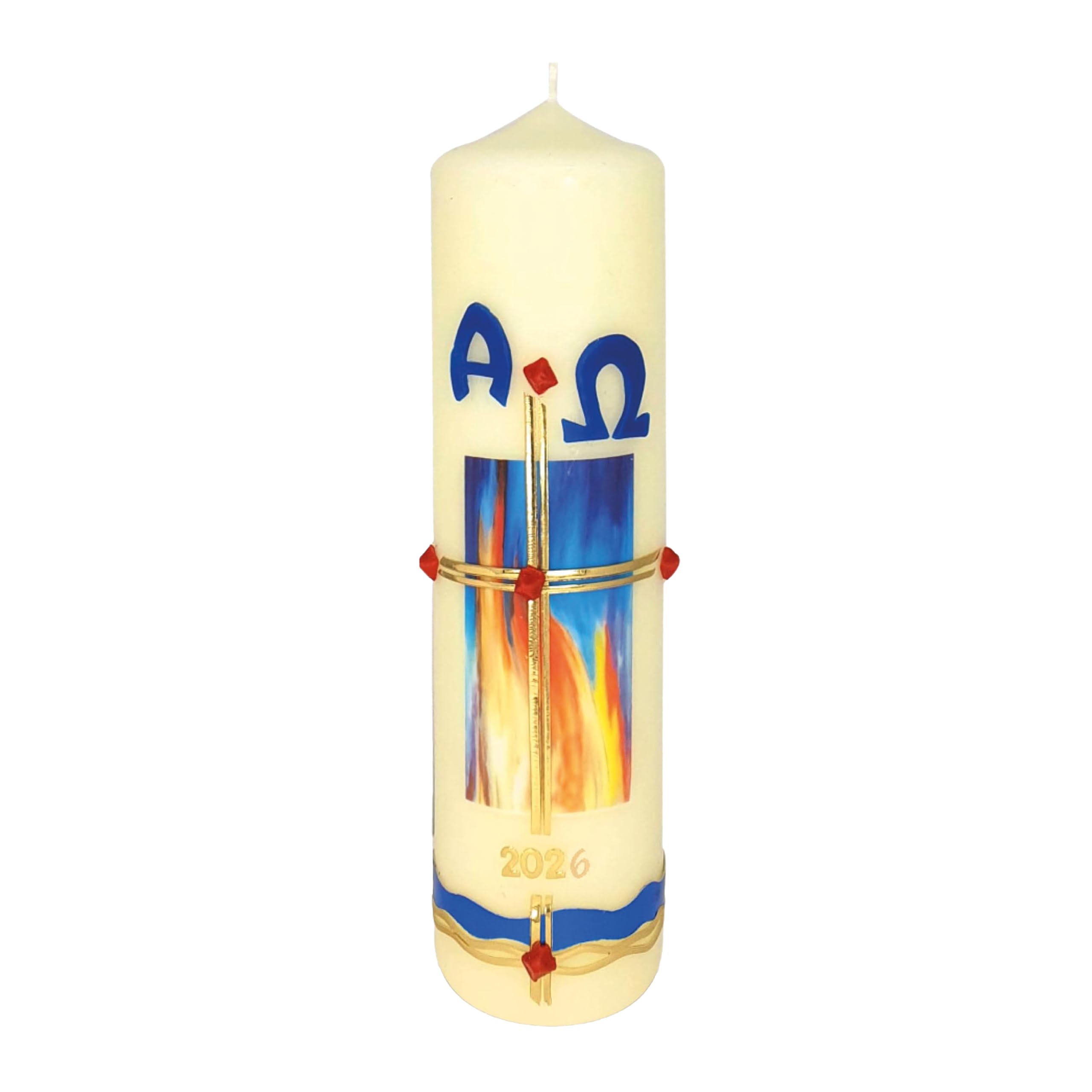 Osterkerze und Wachs, Flammen, A und O, Jahreszahl 270 x Ø 70 mm