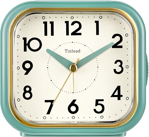 Miniatura 10 de Reloj despertador analógico retro vintage de 4.5", reloj súper silencioso sin tic-tac con luz manual, función de repetición, funciona con pilas,