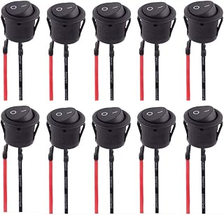 10PCS Solder SPST On/Off Mini Boat Rocker Switch AC 6A/250V 10A/125V 2Pin Toggle SPST Switch Snap with Lines (Round)