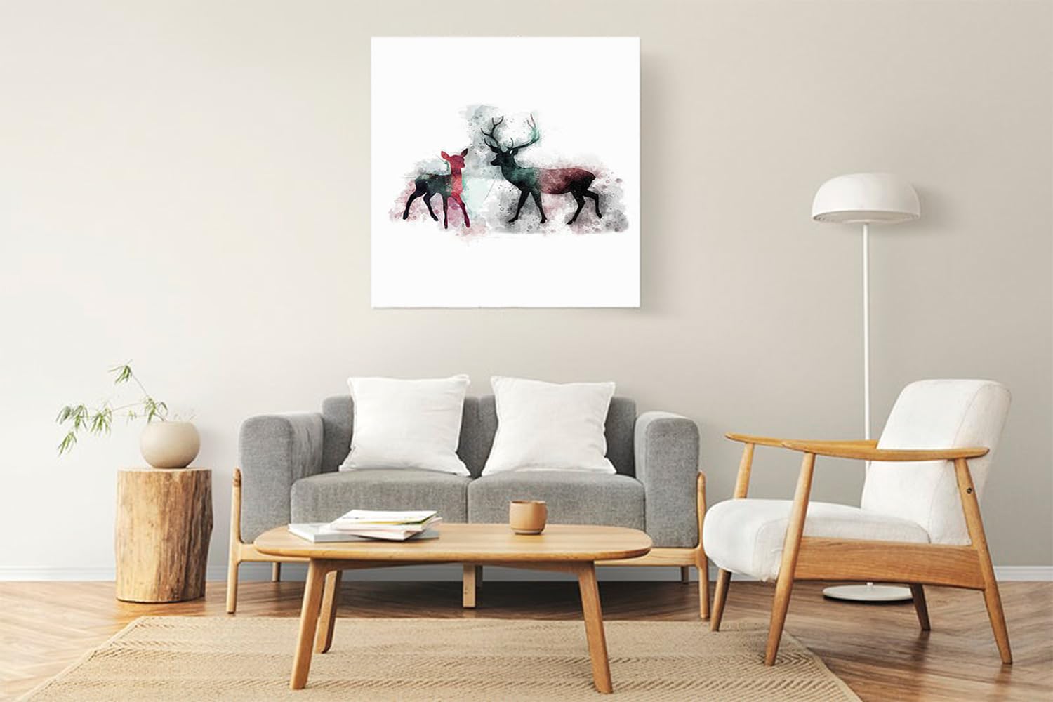 VERRE ART Printed Framed Canvas Painting for Home Decor Office Wall Studio Wall Living Room Decoration (22x22inch Wrapped) - Harry Potter Patronus Stag And Doe Watercolor II Print