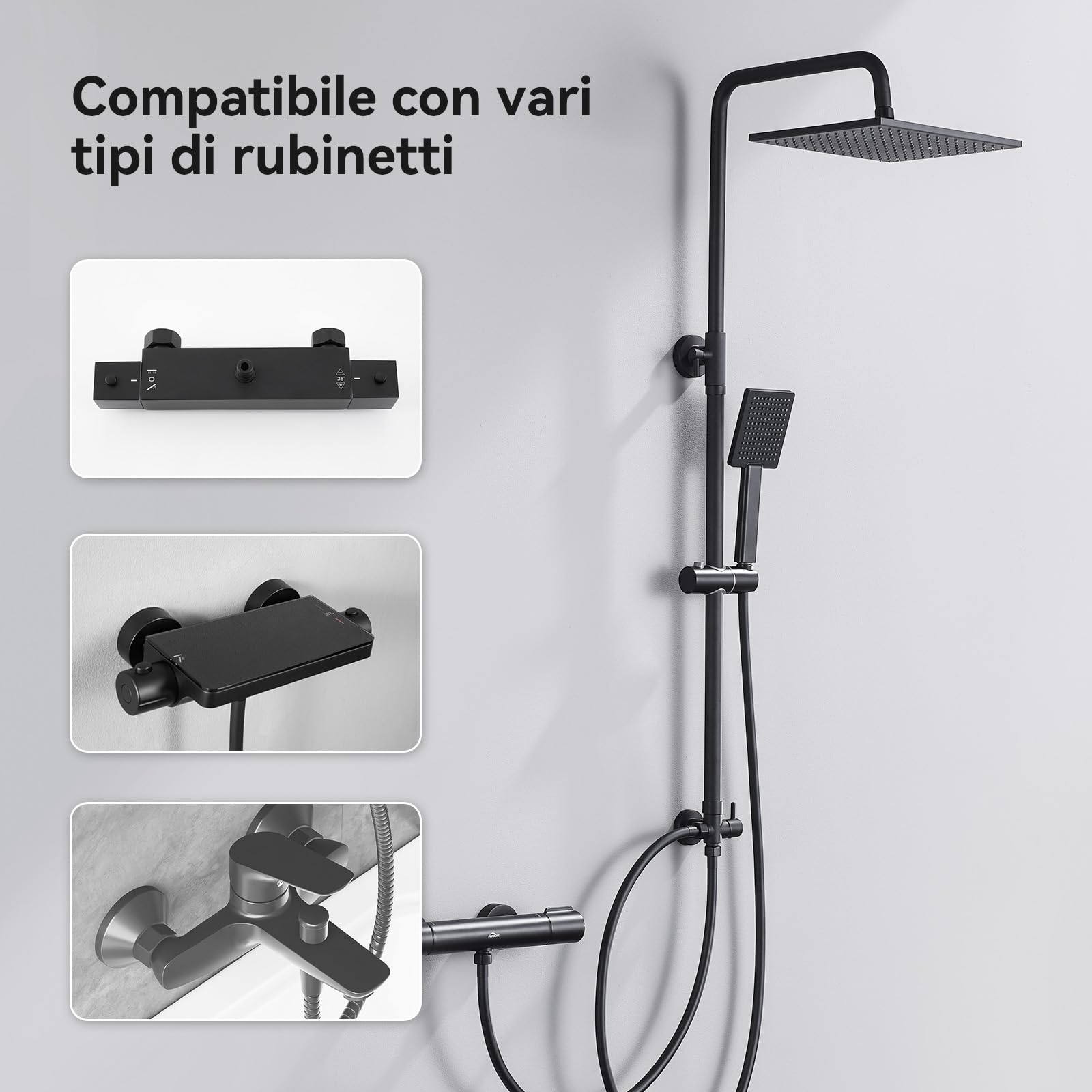 Auralum Colonna Doccia Senza Miscelatore 74-109cm Regolabile Set Soffione Doccetta Nero