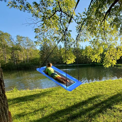 Image of Trekassy 60 inch Extra Large Rectangle Tree Swing - Heavy Duty 700lb Capacity, Waterproof Platform for Kids & Adults with Complete Installation Kit & 2 Tree Straps - Blue (Patented)