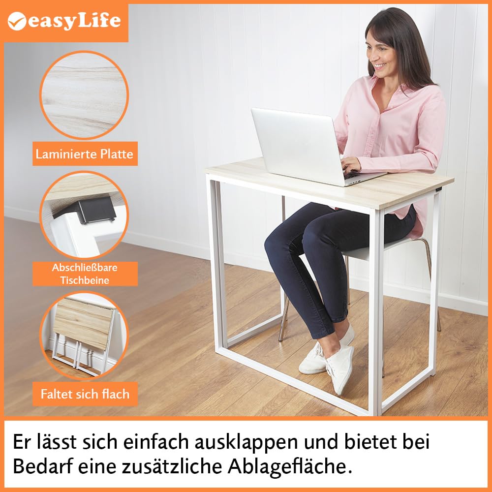 Easylife Klappbarer Schreibtisch, Lese-Laptoptisch und Klapptische für Heimarbeiten, mit Beinen, 80 x 45 x 74 cm (L x B x H)