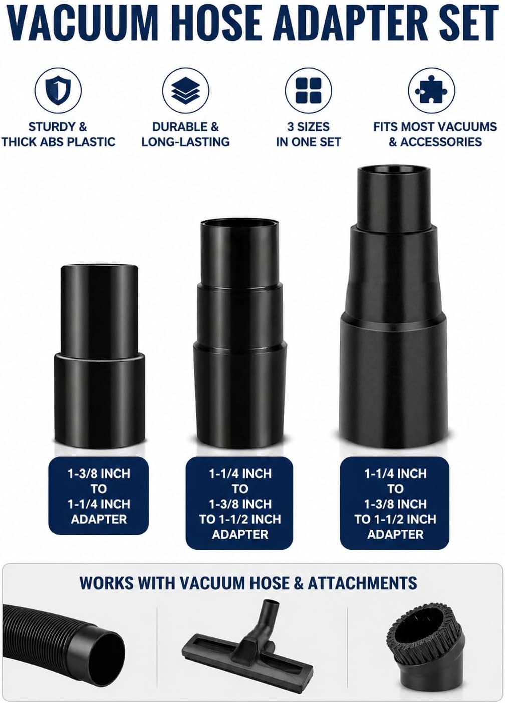 Vacuum Hose Adapter 3PCS 1-1/4", 1-3/8" & 1-1/2" Wet Dry Vacuum Connector image 4