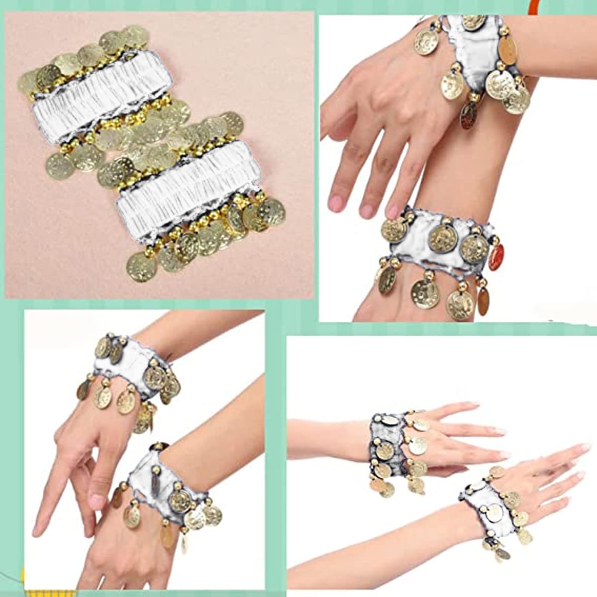 Écharpe à la hanche de danse du ventre avec bracelet, 128 pièces Belly Dance Jirt Wrap Belt avec bracelets de cheville au poignet, Chaîne de taille de ceinture de jupe de danse