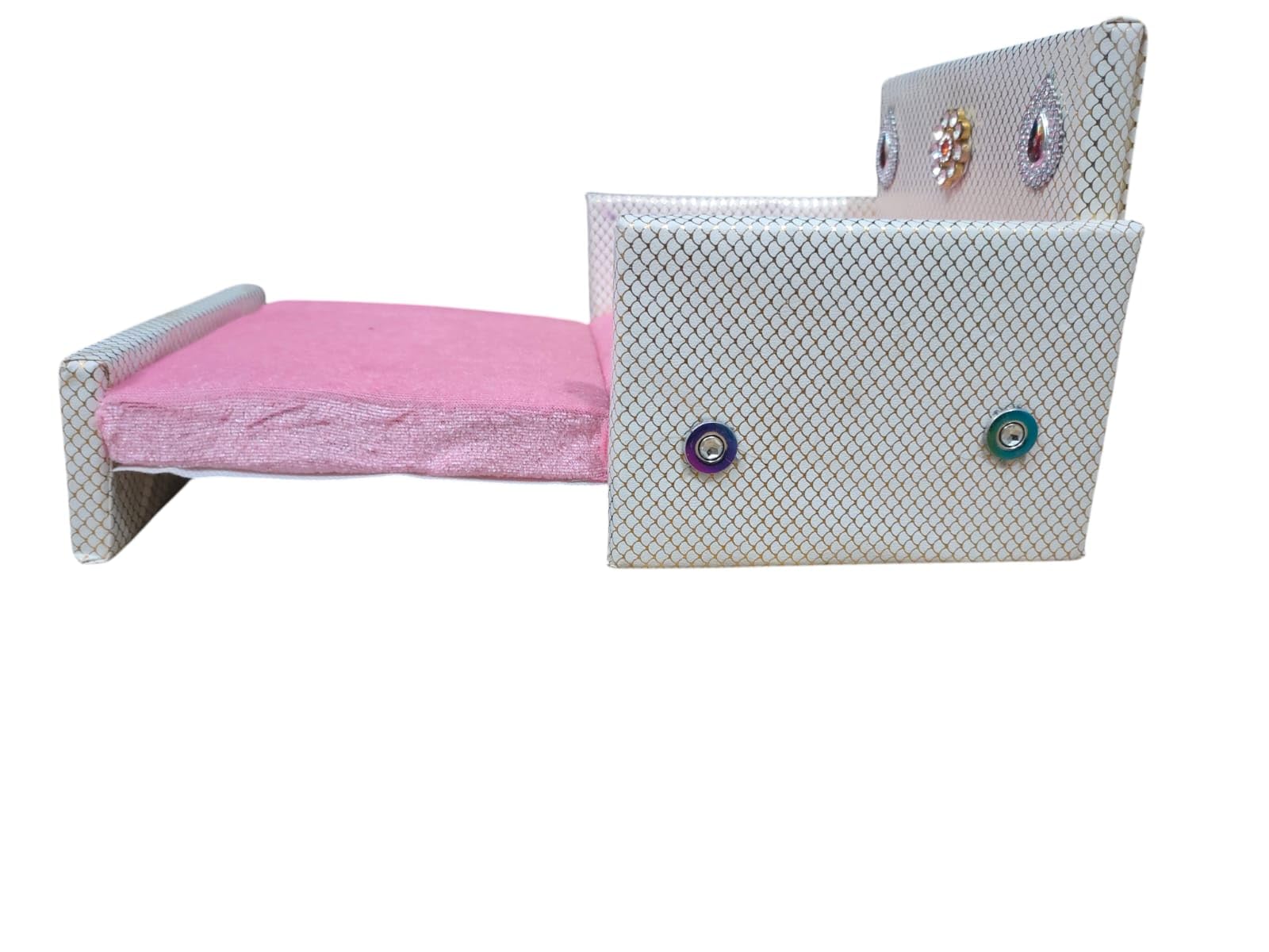 Pink & White Sofa Cum Bed | Foldable Mini Couch Bed with Crystal Embellishments | Multipurpose Seating & Sleeping Furniture | Compact Space-Saving Design for Home Décor (0-3 No) 2