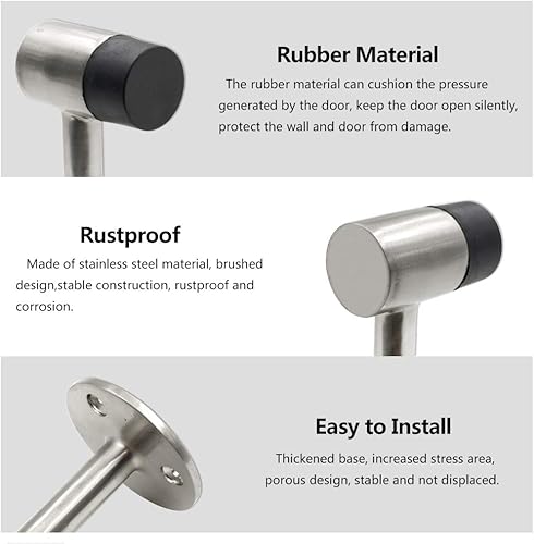Miniatura 5 de Tope de suelo resistente de 3 pulgadas  2.953 in, tope de puerta de acero inoxidable níquel cepillado, paquete de 2
