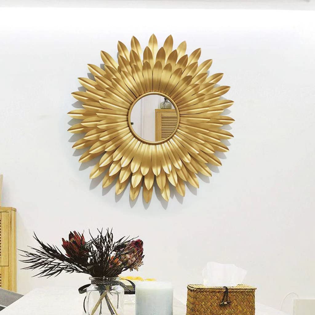 Miroir soleil en métal doré 60 cm pour décoration murale de salon