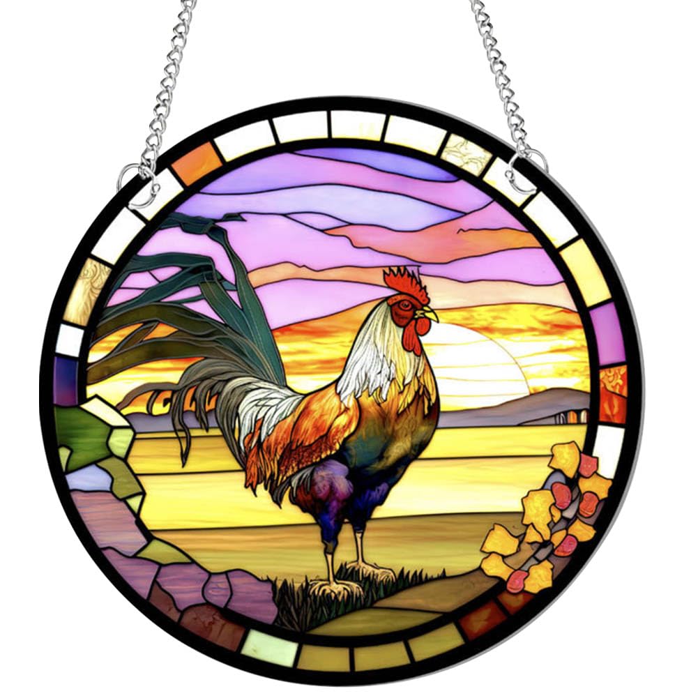 Rooster Acrylic Window Hanging Ornaments Stained Chicken Sun catchers for Window, Patio, Wall Home and Garden Decor — image 1