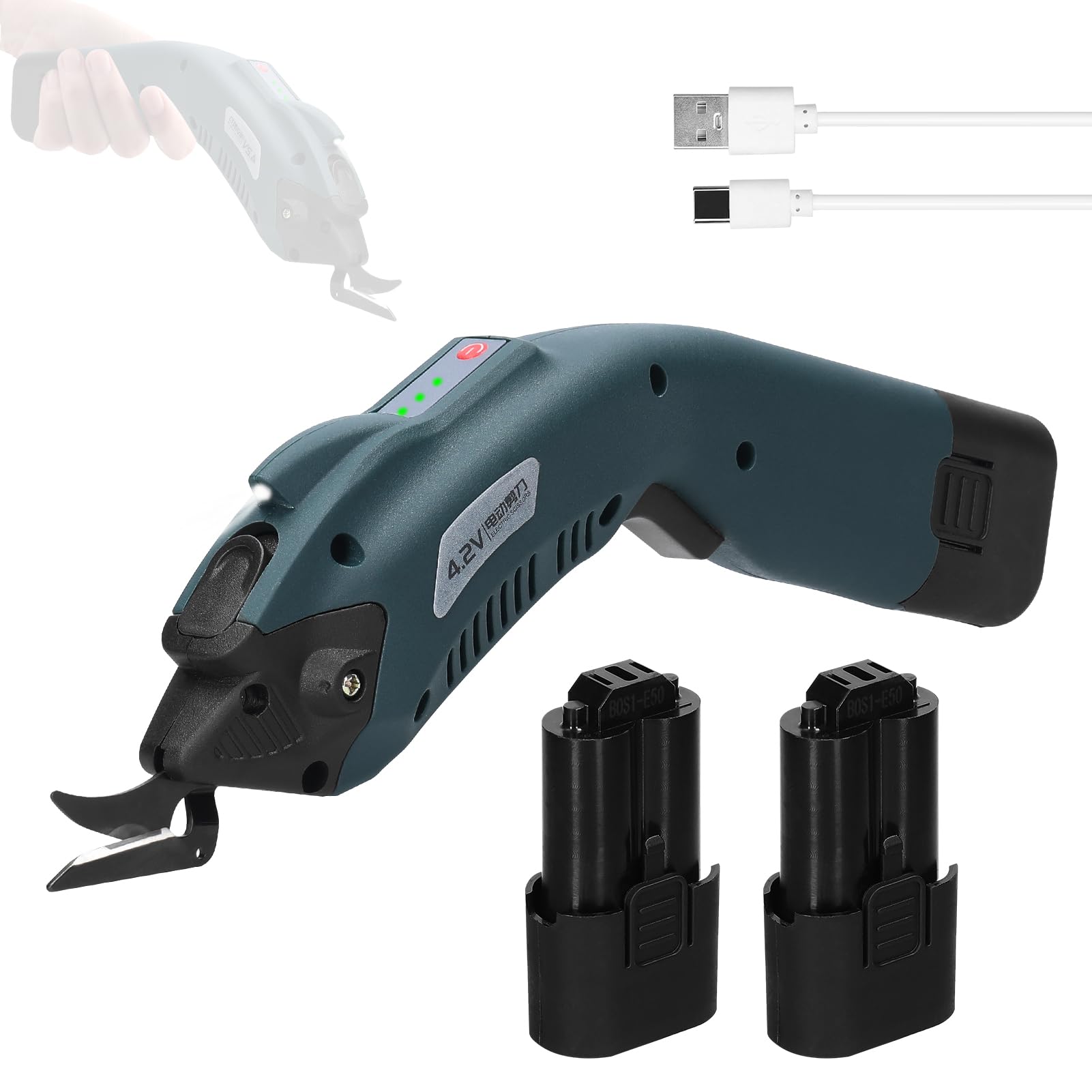 Cortadora Eléctrica de 4,2 V, Cortadora de Tela de Alto par para Tiempos de Respuesta rápidos. Adecuado para Corte de Prendas y pruebas. Diseño ergonómico. 1 Batería, 5000 MAh incluida. (2