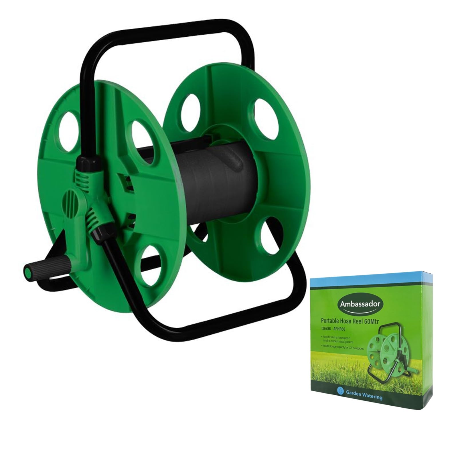 Ambassador Portable Hose Reel, Quick Assembly Structure, Space-Saving Design, Perfect for Garden Watering, Car Washing, Patio Cleaning, Outdoor Maintenance, Effortless Rolling, 60m