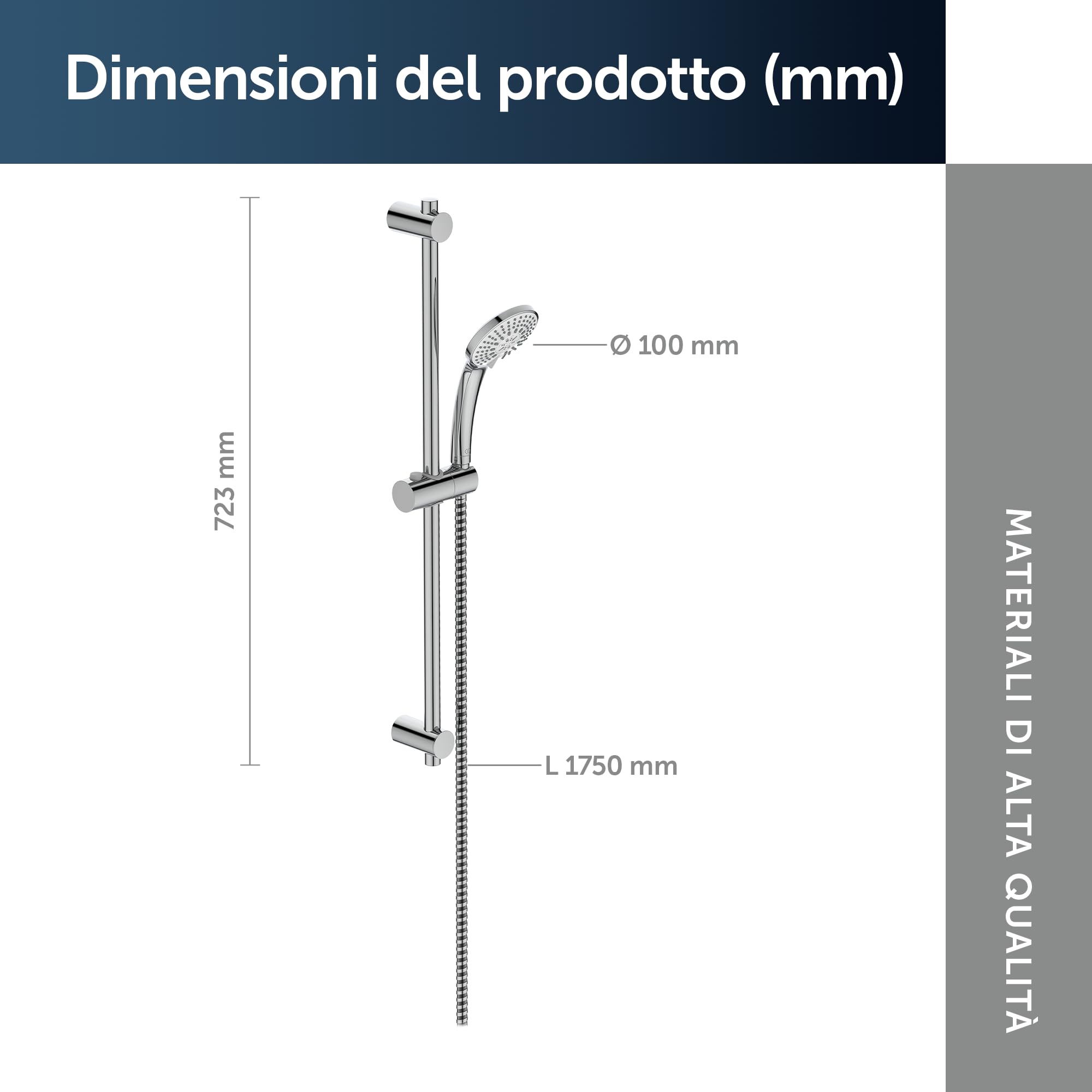 Ideal Standard Idealrain Combinazione doccia Ideal Standard Idealrain con asta doccia, a risparmio idrico, soffione con tre getti, flessibile doccia 1750 mm – cromato (312x723 mm)