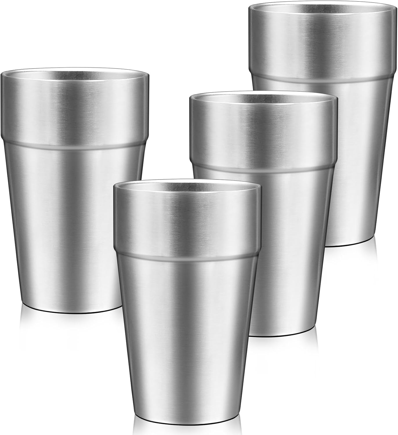 Offiper Metal Cups For Drinking, 16 oz Insulated Tumbler, 4 Pack Double Wall Unbreakable Stackable Water Tumblers Insulated Stainless Steel Cups Premium Glasses for Travel Camping Home Outdoor