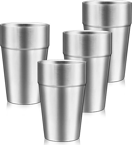 Vasos de metal para beber, vaso aislado de 16 onzas, paquete de 4 vasos de agua apilables irrompibles de doble pared, vasos de acero inoxidable