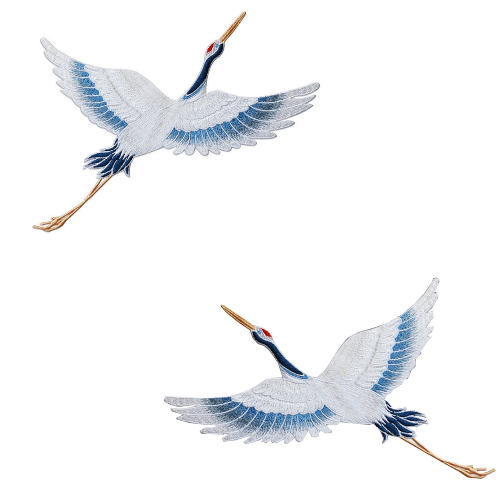 1 Pair Oriental Crane Bird Sew On Patches Embroidered Fabric Sew On Applique Patches For Clothing Animal Birds Shape Large Iron On Patches DIY Crafts Bags Hats Jackets Jeans Accessories (Spread wings)