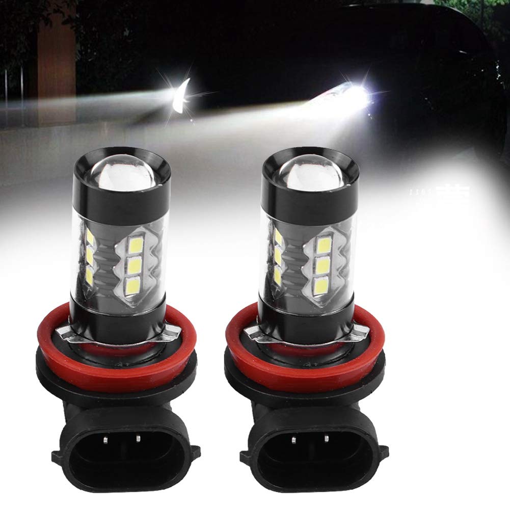 Lampadine fendinebbia per auto, 2 pezzi H11 H8 12V-24V 80W Lampadine fendinebbia a LED ad alta potenza per auto luminose diurne